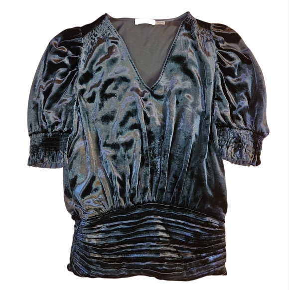 NWOT Ramy Brook Flora Velvet Short-sleeve Blouse Black S - Picture 2 of 7